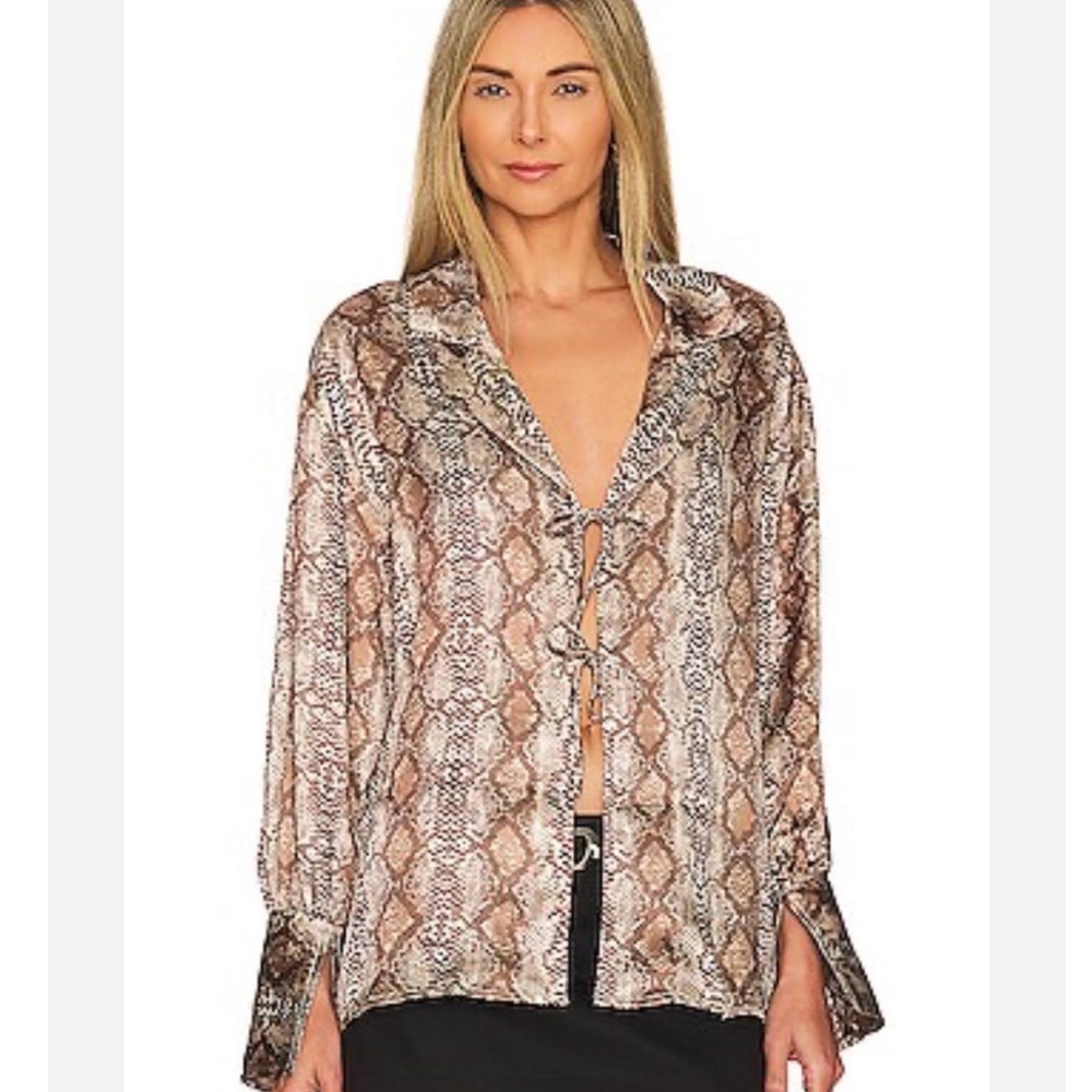 Ena Pelly Brown Snakeskin Blouse